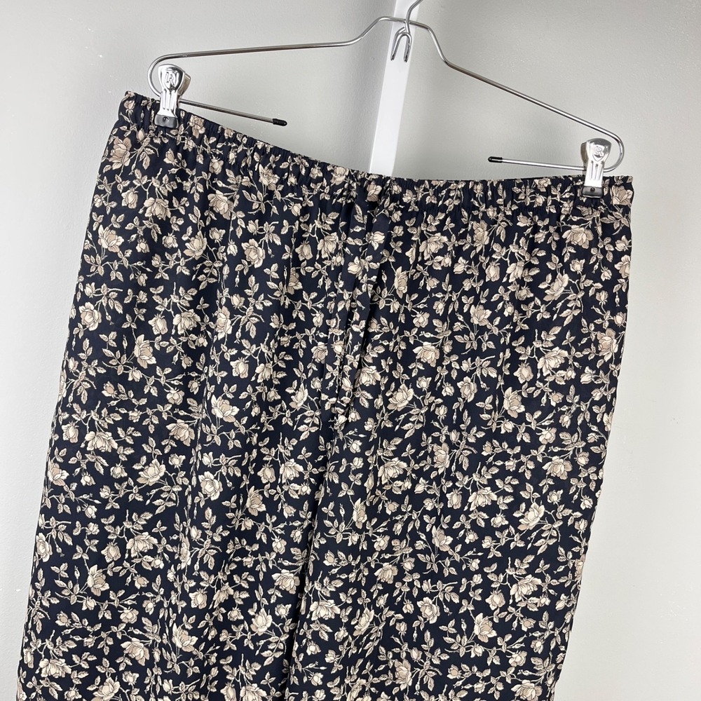 Chaus Sport Wide Leg Dress Pants Womens 16 Black Tan Floral Vintage Cottage Boho
